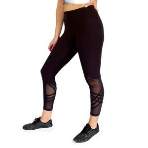 VOGO black sheer mesh cut out strappy crisscross cropped leggings size small